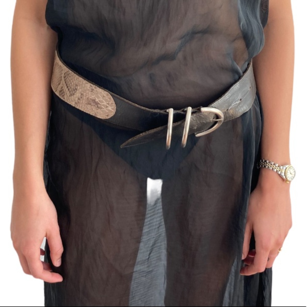 Vintage snakeskin and silver leather belt — made in Italy